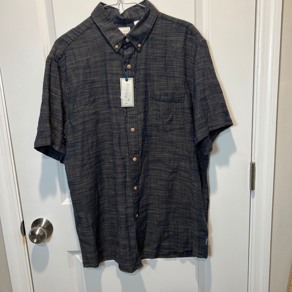 ROW M Mens Short Sleeve Button Down Shirt Linen Blend Casual Beach‎ Size L